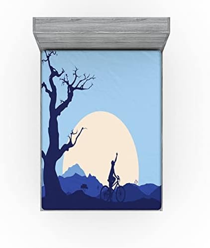 Ambesonne Nature Fitted Sheet with Cycling Boy Print California King