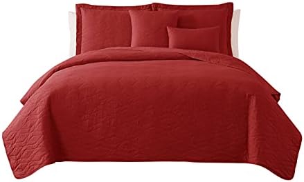Clara Clark Queen Quilt Set - 7 Piece Burgundy Bedspread with Pillow Shams