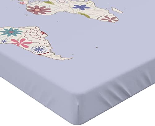 Ambesonne Floral World Map Fitted Sheet Set