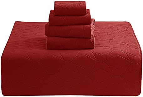 Clara Clark Queen Quilt Set - 7 Piece Burgundy Bedspread with Pillow Shams