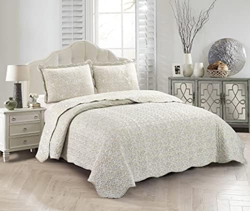 Brilliant Sunshine 3-Piece Quilt Set Classic Grey Floral Toile