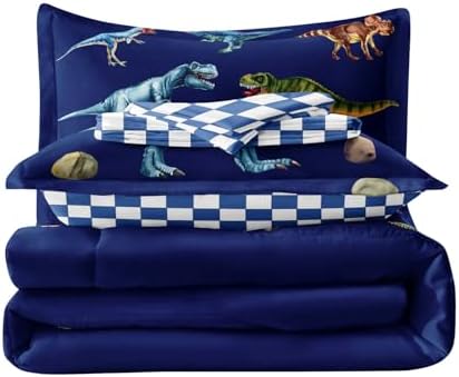 Leaflin Kid Twin Comforter Set - Dinosaur Themed Blue Bedding