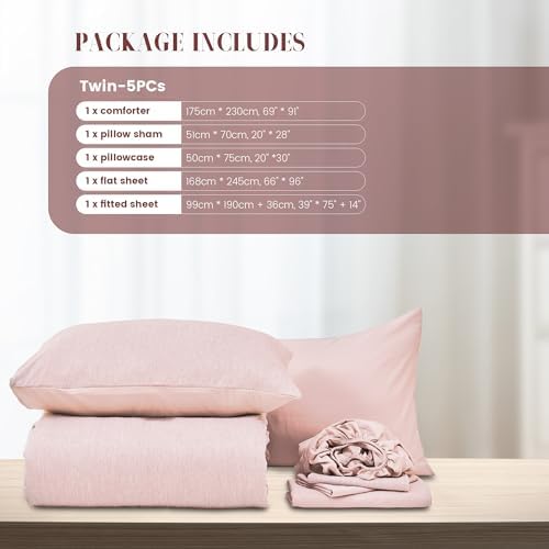 DECMAY Twin Comforter Set 5 Pieces Pink