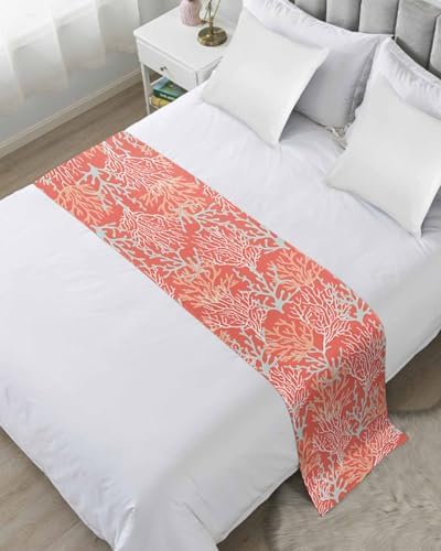 Sabolny Orange Coral Red Cal King Bed Runner Scarf