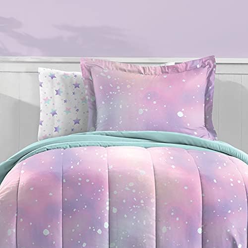 Dream FACTORY Kids 5-Piece Microfiber Comforter Set - Pink Twilight Galaxy Stars
