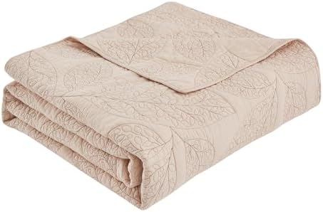 CHIXIN Botanical Cotton Quilt Set - Leaf Pattern Reversible 3 Piece Oatmeal