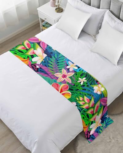 Yukro Bed Runner Scarf with Tropical Plants Design