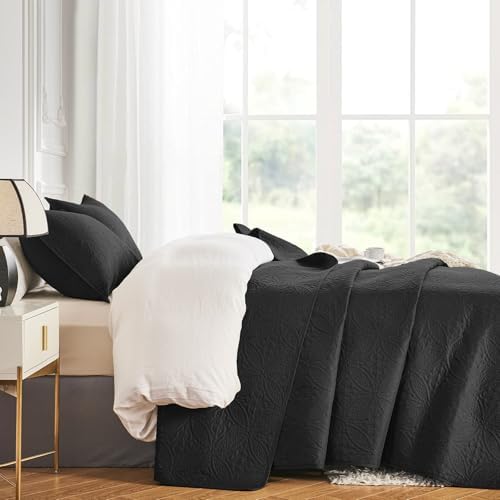 WURUIBO Quilt Set - Black Microfiber FullQueen Bedspread