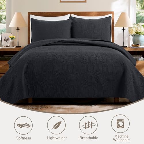 Safonory Quilt Set FullQueen Size 3 Piece Black