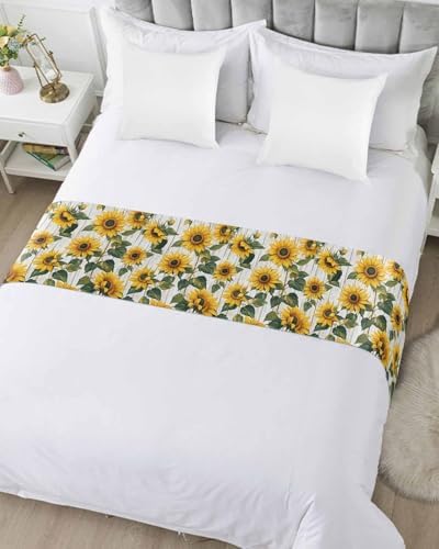DecorLovee Rustic Sunflowers Bed Runner for Cal King