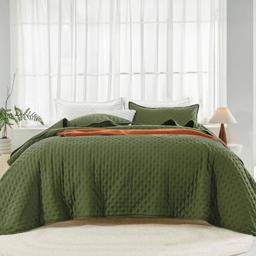 Andency Olive Green California King Quilt Set 3 Piece