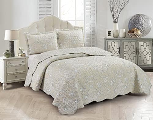 Brilliant Sunshine 3-Piece Quilt Set Classic Grey Floral Toile