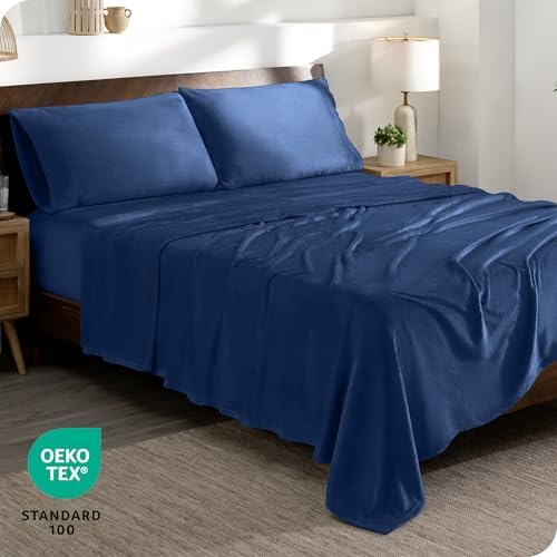 Bare Home Microplush Fleece Sheet Set Twin Dark Blue 1