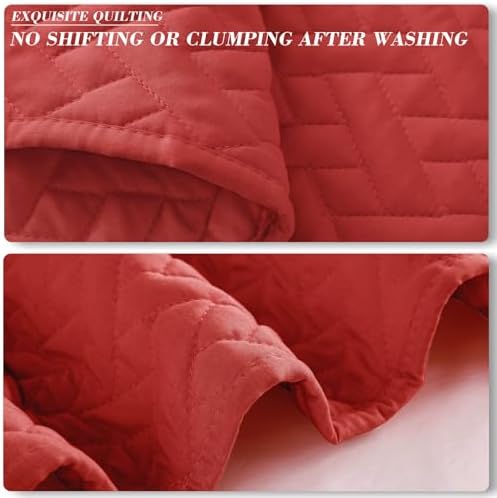Exclusivo Mezcla King Size Quilt Set with Red Basket Weave Pattern