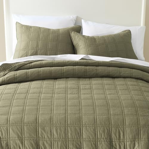 HORIMOTE HOME Cotton Quilt Set Twin Size Olive Green