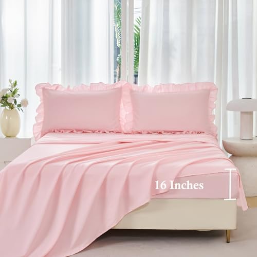 ANGIYUIN Pink Girls Comforter Set 5 Piece Bed in A Bag