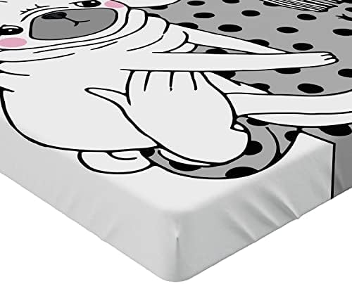 Ambesonne Pug Fitted Sheet - Black Grey White