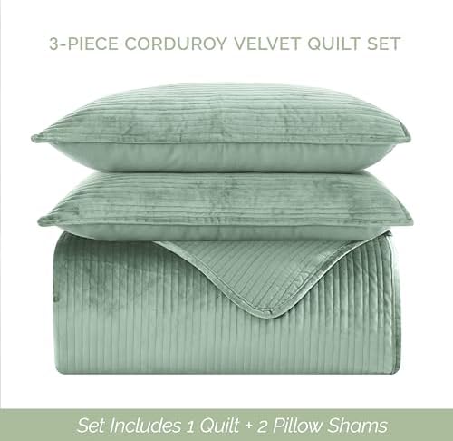 Elegant Comfort Luxury 3-Piece Velvet Quilt Set Twin XL Smoke Green