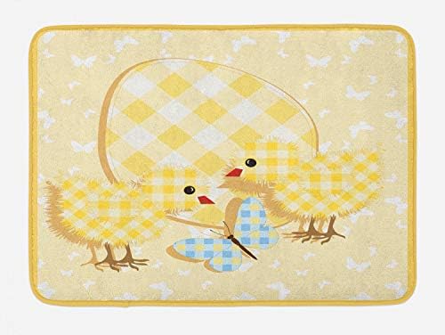 Ambesonne Cartoon Bath Mat with Plaid Pattern 1