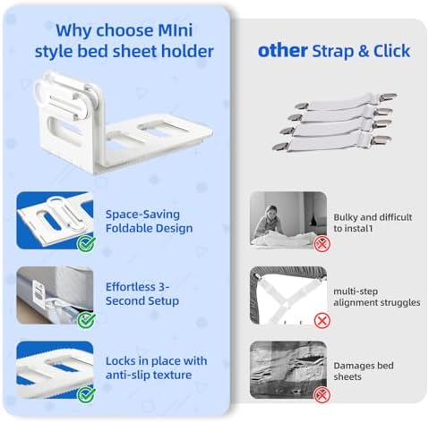 Bed Sheet Holder with Clip Universal Fit 4-Pack White