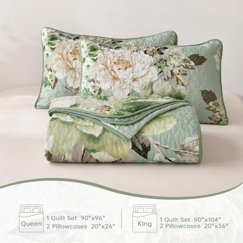 WONGS BEDDING Sage Green Floral Quilt Set King