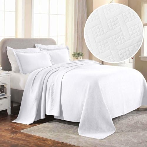 Superior 100 Cotton Matelasse Bedspread Set King White