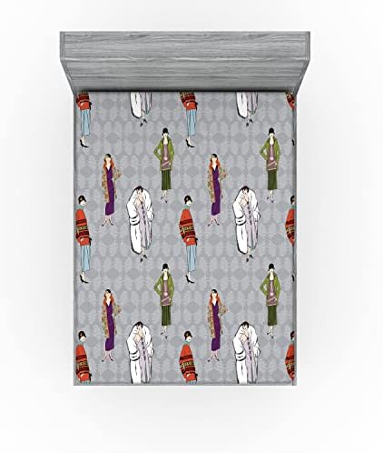 Ambesonne Retro Fitted Sheet Flapper Girls 20s Style Pattern California King