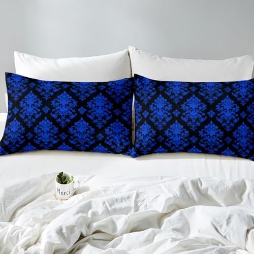 Erosebridal Gothic Blue Damask Fitted Twin Sheet Set