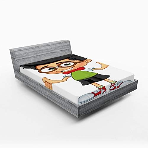 Ambesonne Nerd Fitted Sheet Happy Boy Pattern California King