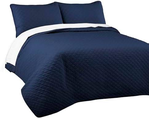 Lush Decor Ava Diamond Quilt Set 3 Piece Navy FullQueen