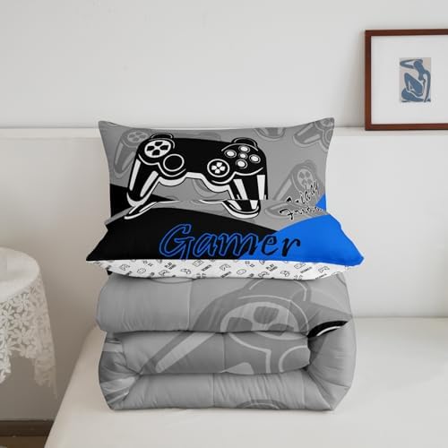Feelyou Gaming Comforter Set for Boys Blue Black Grey