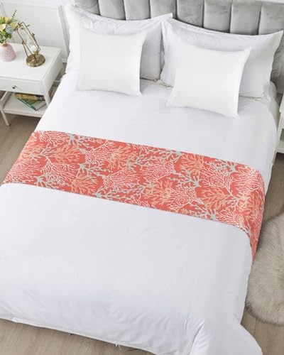Sabolny Orange Coral Red Cal King Bed Runner Scarf
