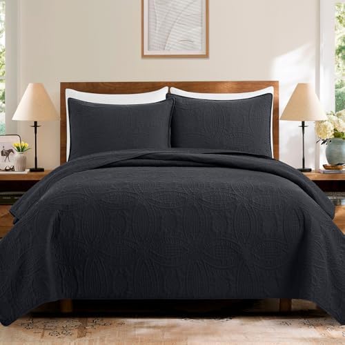 Safonory Quilt Set FullQueen Size 3 Piece Black