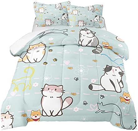 Kossmjx Cat Bedding Set Twin Size with Pillowcase