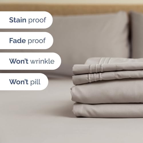 Wrap Around Dust Ruffle Bed Skirt with 2 Pillowcases - Light Grey