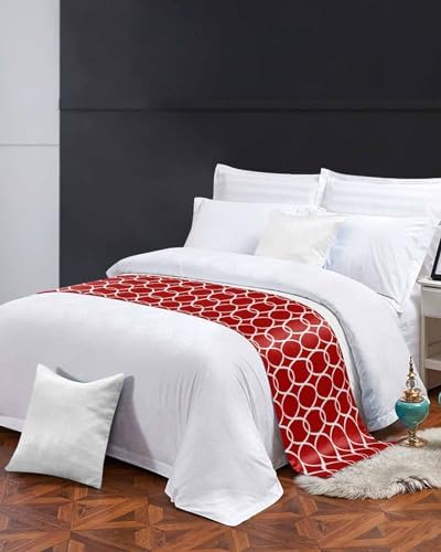 Sabolny Red White Geometric Cal King Bed Runner Scarf 1