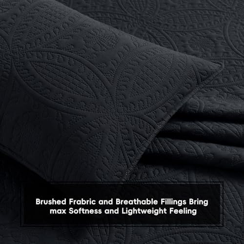 Safonory Quilt Set FullQueen Size 3 Piece Black
