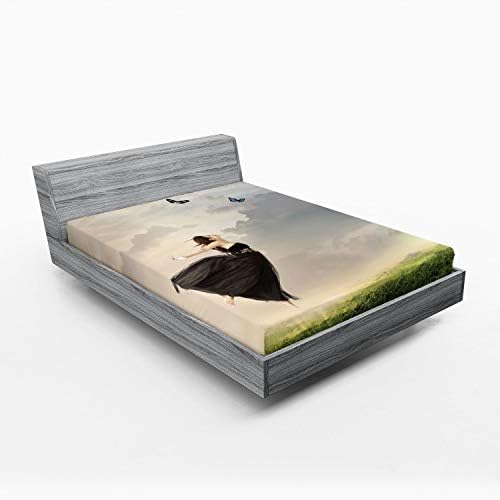 Ambesonne Butterfly Fitted Sheet Olive Green Pale Grey California King