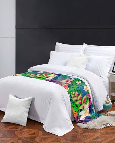 Yukro Bed Runner Scarf with Tropical Plants Design