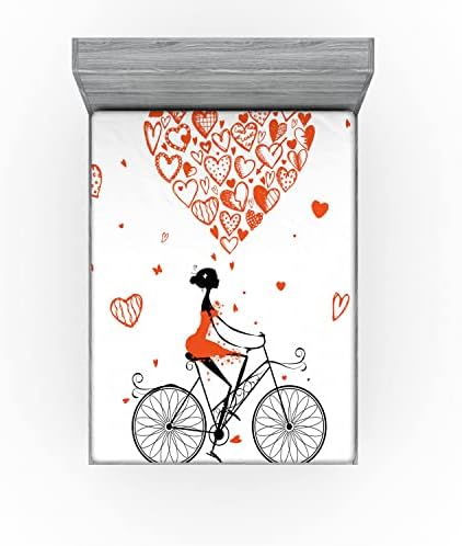 Ambesonne Valentine Fitted Sheet with Heart Print California King Red Black White