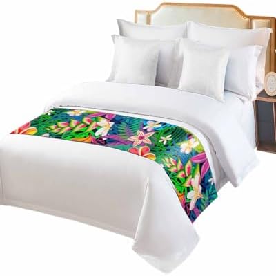 Yukro Bed Runner Scarf with Tropical Plants Design