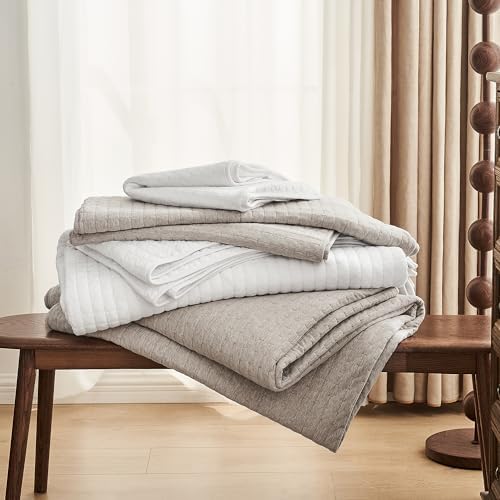 Wonderful 100 Cotton Jersey Knit Quilt Set - Apricot Beige Queen Size