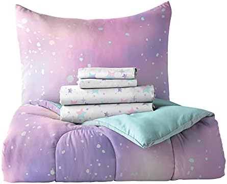 Dream FACTORY Kids 5-Piece Microfiber Comforter Set - Pink Twilight Galaxy Stars