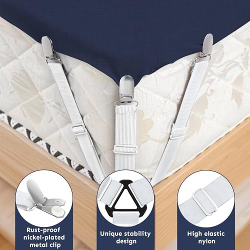 SYIPO 4 PCS Nonslip Bed Sheet Straps with Iron Clips