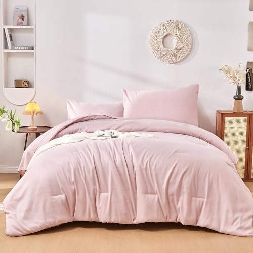 DECMAY Twin Comforter Set 5 Pieces Pink