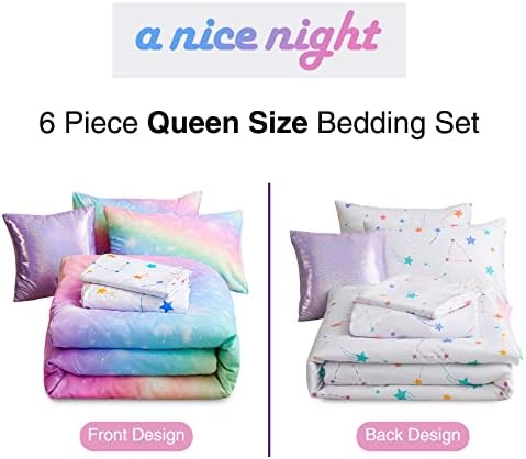 A Nice Night 6Pcs Gradient Glitter Bedding Set for Girls