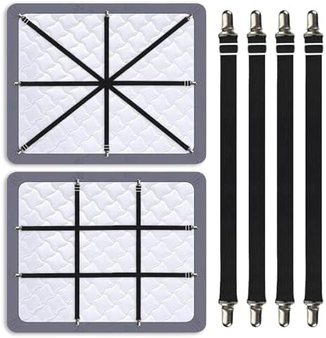 Premium Adjustable Bed Sheet Clips with Elastic Straps and Clips