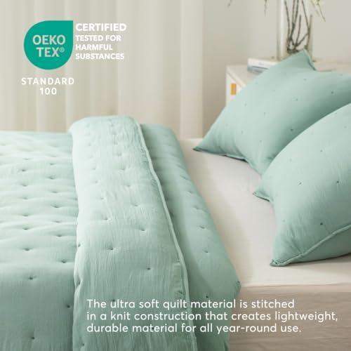 KASENTEX King Size Quilt Set - Green Ultra Soft and Lightweight