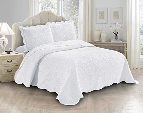 Fancy Linen Embossed Coverlet Bedspread Set 3pc