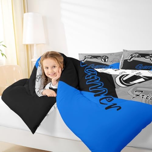 Feelyou Gaming Comforter Set for Boys Blue Black Grey